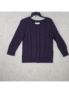 Ann Taylor Loft Women's Cable Knit Sweater Purple Size M Cotton Wool Blend